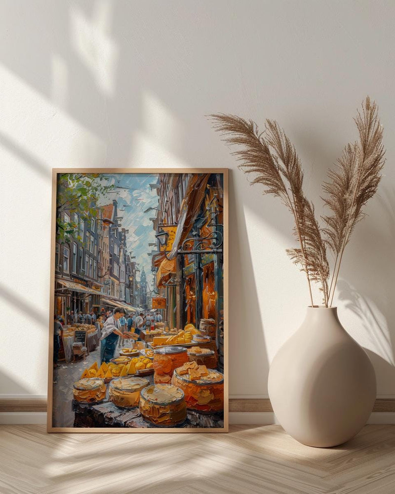 Amsterdam Market Art Print, Stroopwafel Food Home Decor - Bright Yellow Cheese Stall Summer Vibe