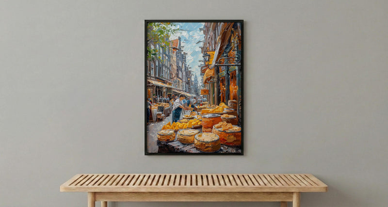 Amsterdam Market Art Print, Stroopwafel Food Home Decor - Bright Yellow Cheese Stall Summer Vibe