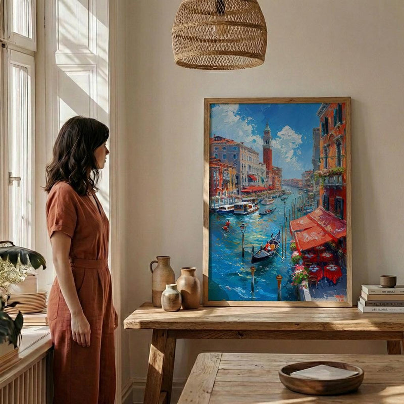 Rialto Market Wall Art, Venice Italy Home Decor - Historic Red Awning Canal Summer Beauty