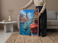 Rialto Market Wall Art, Venice Italy Home Decor - Historic Red Awning Canal Summer Beauty