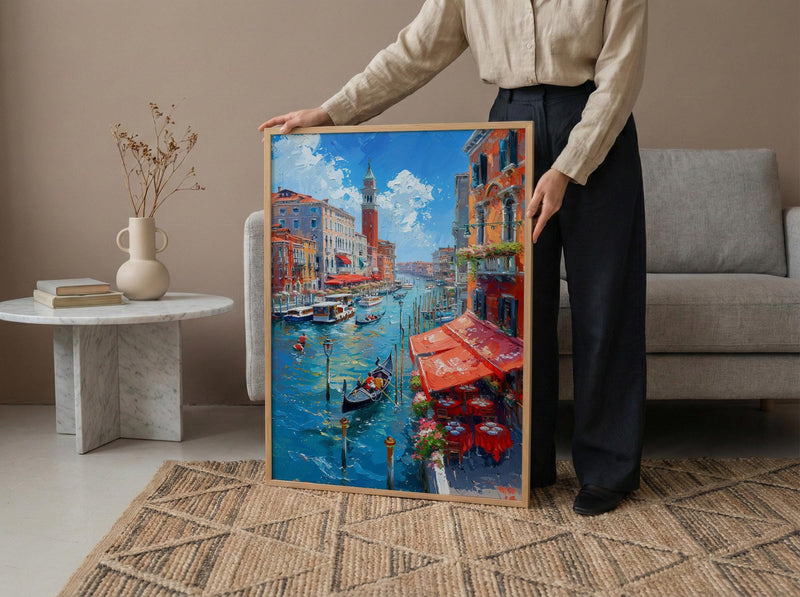 Rialto Market Wall Art, Venice Italy Home Decor - Historic Red Awning Canal Summer Beauty