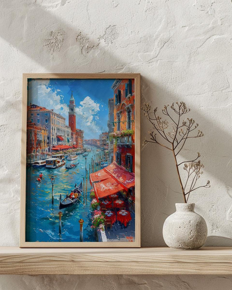 Rialto Market Wall Art, Venice Italy Home Decor - Historic Red Awning Canal Summer Beauty