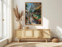 Paris Market Art Print, Organic Food Home Decor - Rustic Bread Green Vegetable Summer Setting