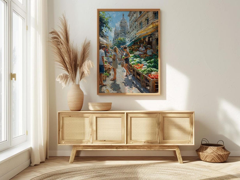 Paris Market Art Print, Organic Food Home Decor - Rustic Bread Green Vegetable Summer Setting