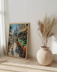 Paris Market Art Print, Organic Food Home Decor - Rustic Bread Green Vegetable Summer Setting