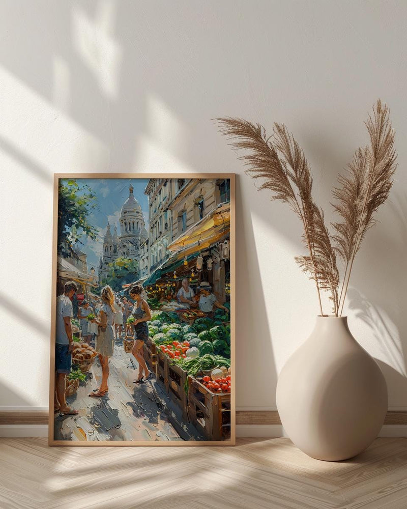 Paris Market Art Print, Organic Food Home Decor - Rustic Bread Green Vegetable Summer Setting