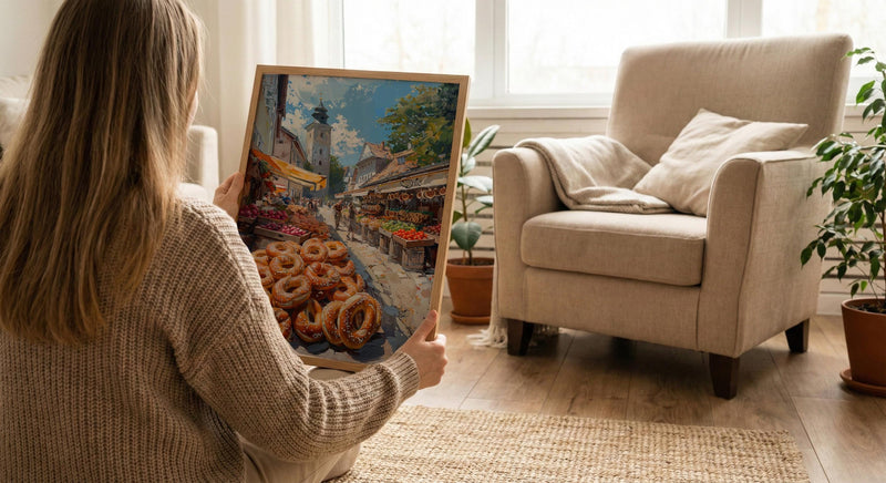 Munich Market Wall Art, Viktualienmarkt City Home Decor - Giant Fresh Pretzel Stall Summer Retreat