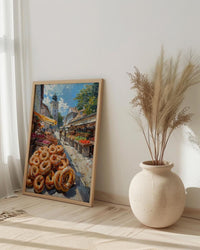 Munich Market Wall Art, Viktualienmarkt City Home Decor - Giant Fresh Pretzel Stall Summer Retreat