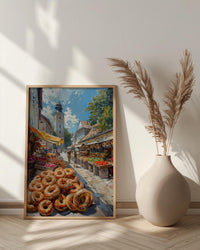 Munich Market Wall Art, Viktualienmarkt City Home Decor - Giant Fresh Pretzel Stall Summer Retreat