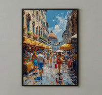 Florence Market City Poster, Italy Leather Home Decor - Vibrant Red Brown Bag Summer Landscape