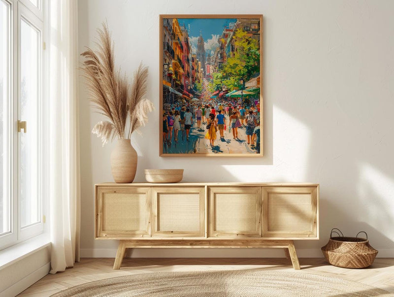 El Rastro Market Poster, Madrid Spain Home Decor - Vibrant Vintage Goods Crowd Summer Scene