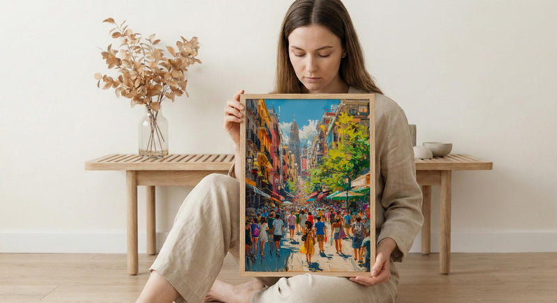 El Rastro Market Poster, Madrid Spain Home Decor - Vibrant Vintage Goods Crowd Summer Scene