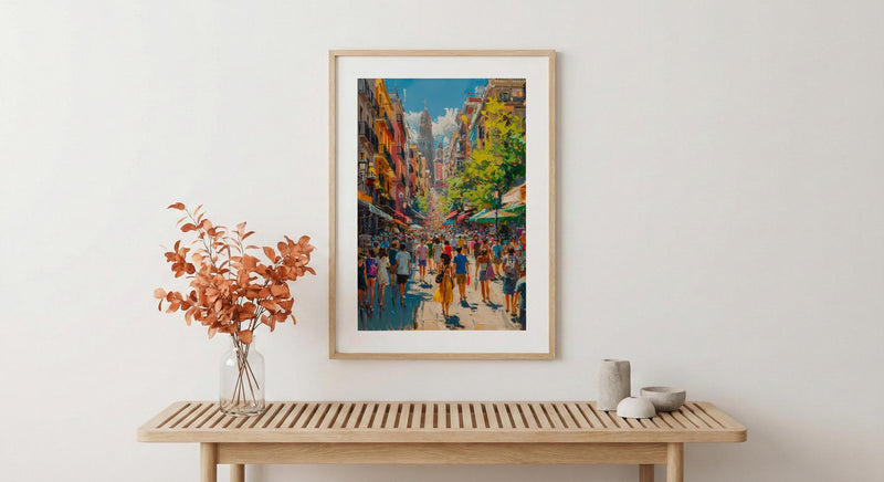 El Rastro Market Poster, Madrid Spain Home Decor - Vibrant Vintage Goods Crowd Summer Scene