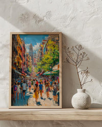 El Rastro Market Poster, Madrid Spain Home Decor - Vibrant Vintage Goods Crowd Summer Scene