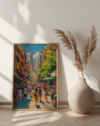 El Rastro Market Poster, Madrid Spain Home Decor - Vibrant Vintage Goods Crowd Summer Scene