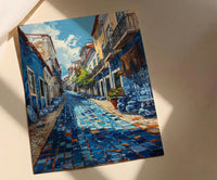 Lisbon Market Art Print, Portugal Tile Home Decor - Blue Azulejo Rustic Antique Summer Vibe