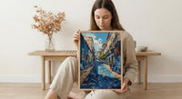 Lisbon Market Art Print, Portugal Tile Home Decor - Blue Azulejo Rustic Antique Summer Vibe