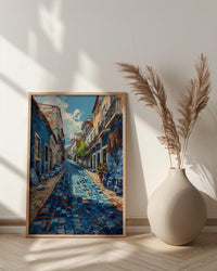 Lisbon Market Art Print, Portugal Tile Home Decor - Blue Azulejo Rustic Antique Summer Vibe