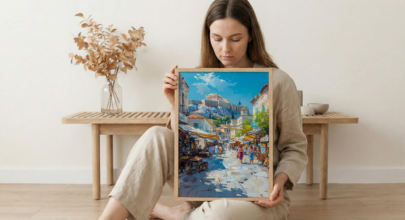 Athens Market Wall Art, Greece Antique Home Decor - Historic Acropolis View Trinket Summer Holiday