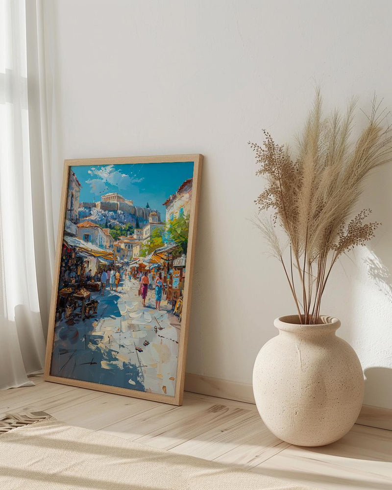 Athens Market Wall Art, Greece Antique Home Decor - Historic Acropolis View Trinket Summer Holiday