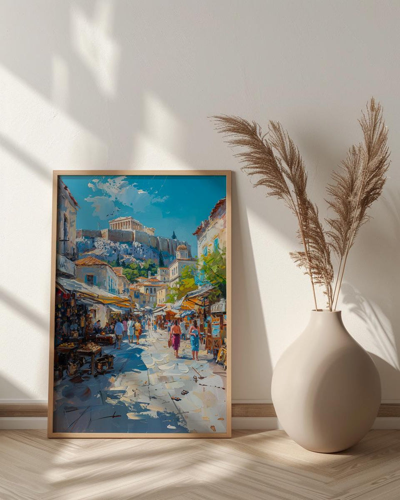 Athens Market Wall Art, Greece Antique Home Decor - Historic Acropolis View Trinket Summer Holiday