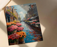 Amsterdam Flower Market Poster, Bloemenmarkt Tulip Home Decor - Vibrant Canal Floating Bulb Summer Artwork
