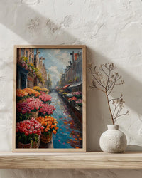 Amsterdam Flower Market Poster, Bloemenmarkt Tulip Home Decor - Vibrant Canal Floating Bulb Summer Artwork