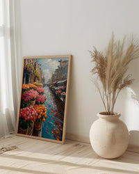 Amsterdam Flower Market Poster, Bloemenmarkt Tulip Home Decor - Vibrant Canal Floating Bulb Summer Artwork