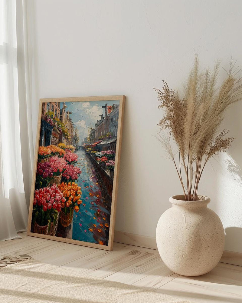 Amsterdam Flower Market Poster, Bloemenmarkt Tulip Home Decor - Vibrant Canal Floating Bulb Summer Artwork