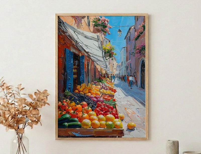 Rome Market Art Print, Italy Fruit Home Decor - Bright White Canopy Tent Summer Morning