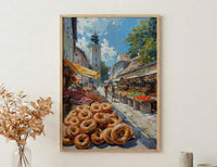 Munich Market Wall Art, Viktualienmarkt City Home Decor - Giant Fresh Pretzel Stall Summer Retreat