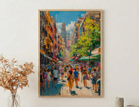 El Rastro Market Poster, Madrid Spain Home Decor - Vibrant Vintage Goods Crowd Summer Scene