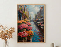 Amsterdam Flower Market Poster, Bloemenmarkt Tulip Home Decor - Vibrant Canal Floating Bulb Summer Artwork