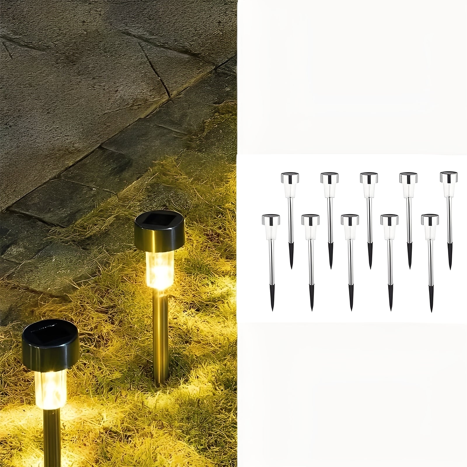 Solar LED Fairy Garden Lights, Set of 10 – Stainless Steel, Automatic Dusk to Dawn, Up to 8 Hours