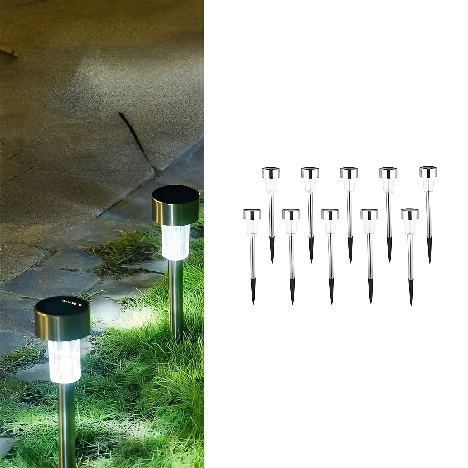 Solar LED Fairy Garden Lights, Set of 10 – Stainless Steel, Automatic Dusk to Dawn, Up to 8 Hours