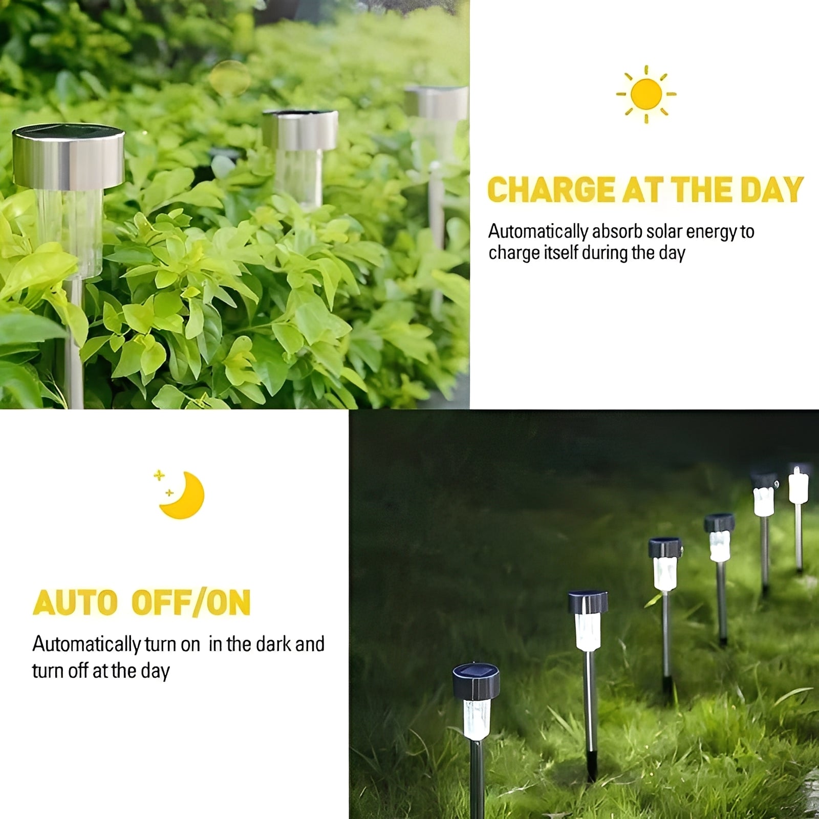 Solar LED Fairy Garden Lights, Set of 10 – Stainless Steel, Automatic Dusk to Dawn, Up to 8 Hours