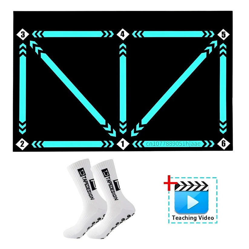 Soccer Training Mat for Kids – Indoor Footwork Practice, Optional Video Drill Program and Grip Socks