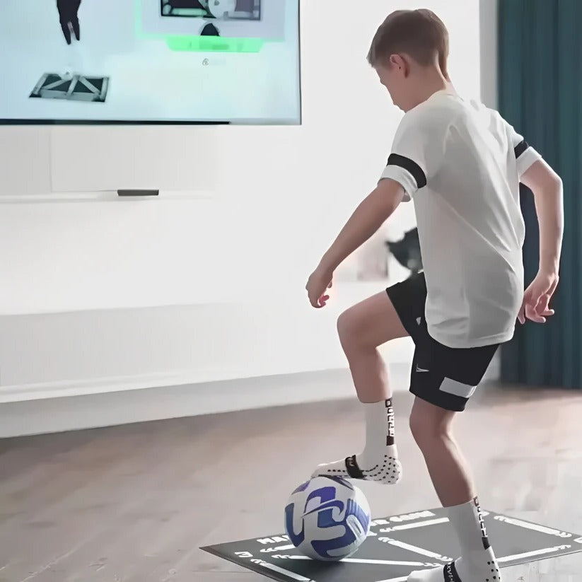 Soccer Training Mat for Kids – Indoor Footwork Practice, Optional Video Drill Program and Grip Socks