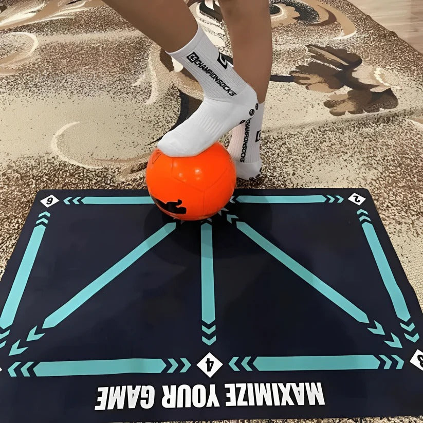 Soccer Training Mat for Kids – Indoor Footwork Practice, Optional Video Drill Program and Grip Socks