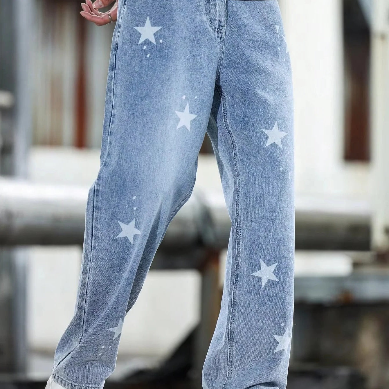 Men's Wide Leg Jeans – Loose Fit Blue Denim Pants, Washed Finish, Casual Everyday Wear