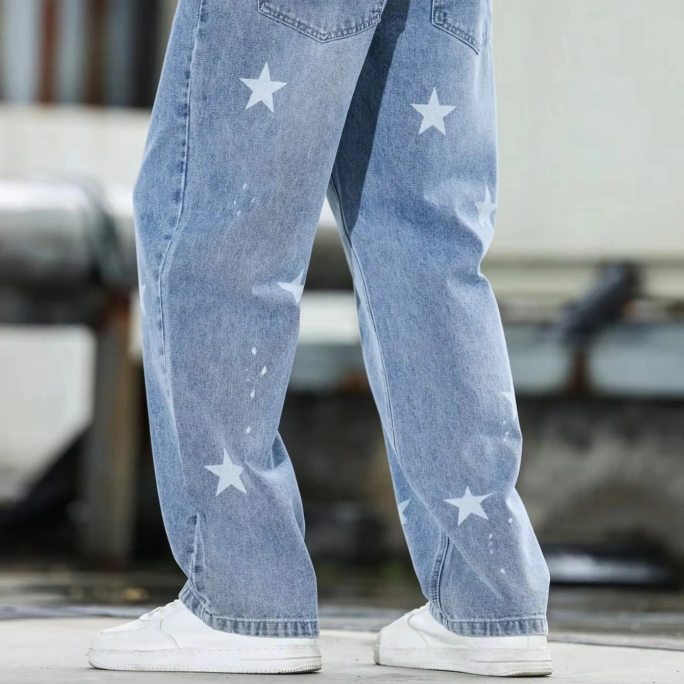 Men's Wide Leg Jeans – Loose Fit Blue Denim Pants, Washed Finish, Casual Everyday Wear