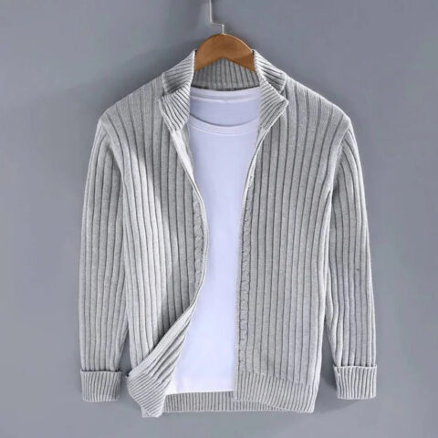 Men's Full Zip Knit Cardigan Sweater – Slim Fit Layering Piece for Casual or Office Wear