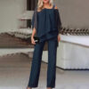 Women's Two Piece Cold Shoulder Blouse and Pants Set – Matching Outfit for Work and Special Occasions